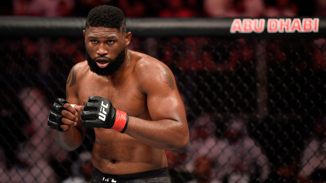 ABU DHABI, UNITED ARAB EMIRATES - SEPTEMBER 07: Curtis Blaydes stands in his corner between rounds of his heavyweight bout against Shamil Abdurakhimov of Russia during UFC 242 at The Arena on September 7, 2019 in Yas Island, Abu Dhabi, United Arab Emirates.
