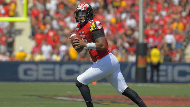 COLLEGE PARK, MD - AUGUST 31: Maryland Terrapins quarterback Josh Jackson (17) during a game between the University of Maryland Terrapins and the Howard University Bisons at Maryland Stadium in College Park, MD on August 31, 2019 .