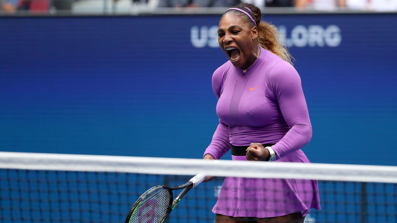 NEW YORK, NEW YORK - SEPTEMBER 07: Serena Williams of the United States celebrates a point during her Women's Singles final match against Bianca Andreescu of Canada on day thirteen of the 2019 US Open at the USTA Billie Jean King National Tennis Center on September 07, 2019 in the Queens borough of New York City.