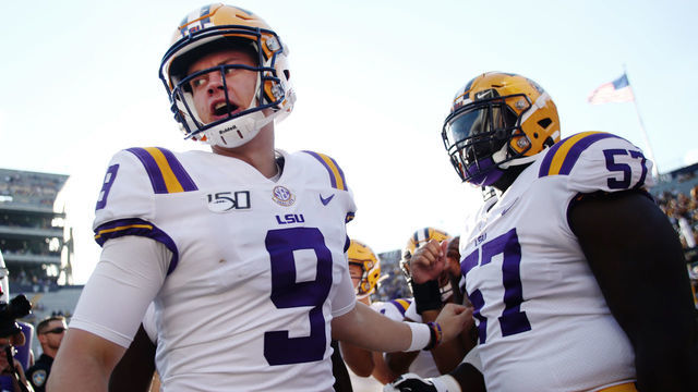 BATON ROUGE, LOUISIANA - AUGUST 31: Quarterback Joe Burrow #9 of the LSU Tigers heads onto the field against Georgia Southern Eagles at Tiger Stadium on August 31, 2019 in Baton Rouge, Louisiana.