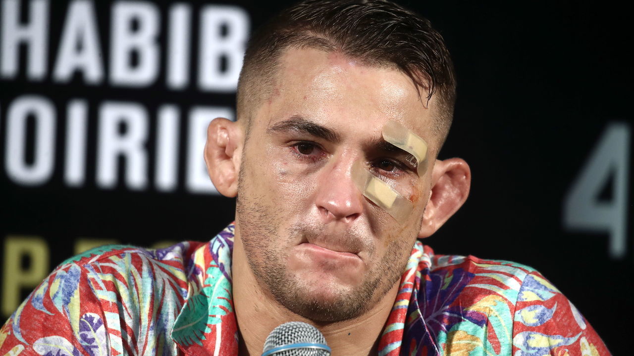ABU DHABI, UNITED ARAB EMIRATES SEPTEMBER 8, 2019: Interim UFC lightweight champion Dustin Poirier reacts at a news conference after losing a title unification bout against UFC lightweight champion Khabib Nurmagomedov at the UFC 242 mixed martial arts tournament. Valery Sharifulin/TASS