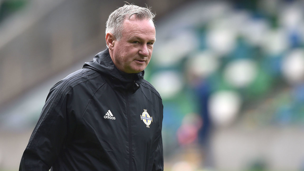 BELFAST, NORTHERN IRELAND - SEPTEMBER 04: Manager Michael O'Neill pictured during a Northern Ireland international football squad open training session at Windsor Park on September 4, 2019 in Belfast, Northern Ireland. Luxembourg face Northern Ireland in an international friendly game at Windsor Park on Thursday evening.