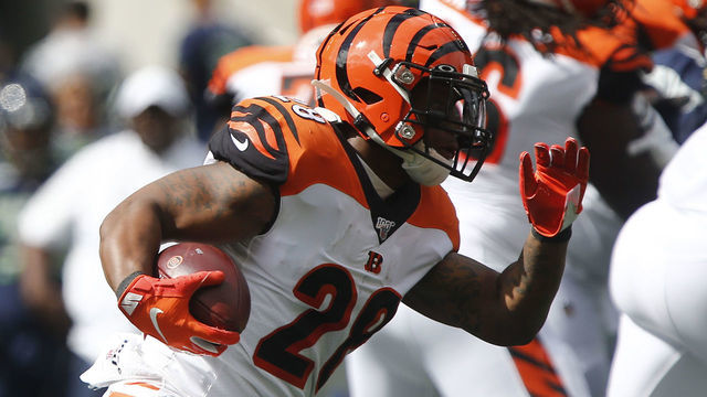 SEATTLE, WA - SEPTEMBER 08: Joe Mixon #28 of the Cincinnati Bengals runs against the Seattle Seahawks in the first quarter at CenturyLink Field on September 8, 2019 in Seattle, Washington.