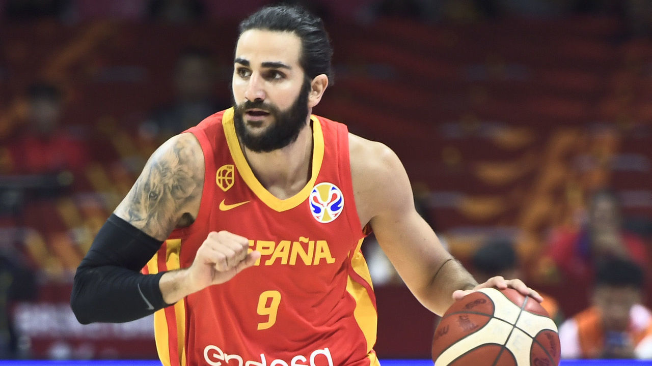 GUANGZHOU, CHINA - SEPTEMBER 02: Ricky Rubio #9 of Spain drives the ball during FIBA World Cup 2019 Group C match between Puerto Rico and Spain at Guangzhou Gymnasium on September 2, 2019 in Guangzhou, Guangdong Province of China.
