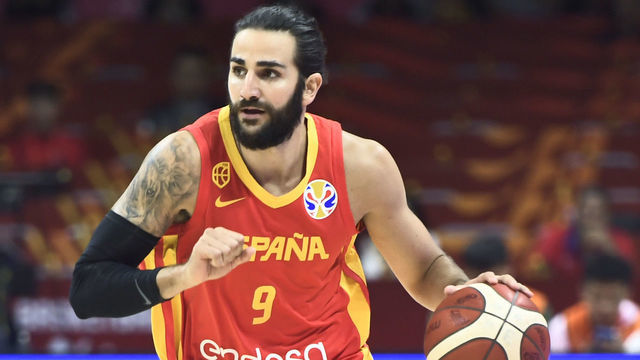 GUANGZHOU, CHINA - SEPTEMBER 02: Ricky Rubio #9 of Spain drives the ball during FIBA World Cup 2019 Group C match between Puerto Rico and Spain at Guangzhou Gymnasium on September 2, 2019 in Guangzhou, Guangdong Province of China.