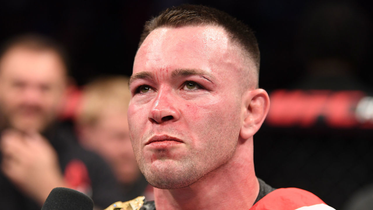 NEWARK, NJ - AUGUST 03: Colby Covington is interviewed after his victory over Robbie Lawler in their welterweight bout during the UFC Fight Night event at the Prudential Center on August 3, 2019 in Newark, New Jersey.