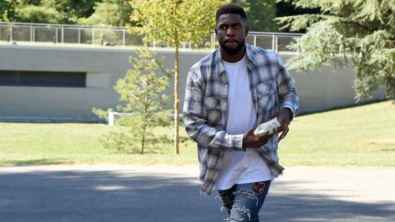 CLAIREFONTAINE, FRANCE - SEPTEMBE 02: Samuel Umtiti of France arrives at the National Football Centre as part of the preparation to UEFA Euro 2020 on September 02, 2019 in Clairefontaine, France. The training session comes before the upcoming matches against Andorra and Albania in Paris next Saturday .