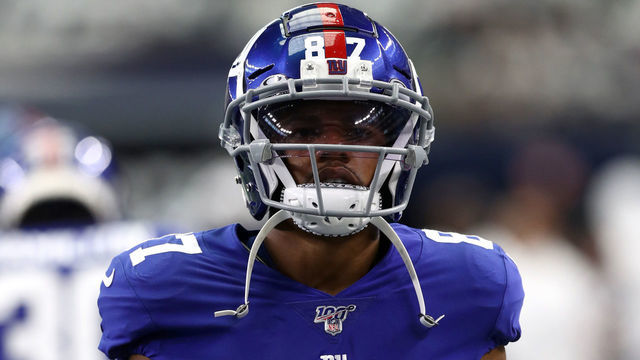 ARLINGTON, TEXAS - SEPTEMBER 08: Wide receiver Sterling Shepard #87 of the New York Giants walks on the field at the start of the game against the Dallas Cowboys at AT&T Stadium on September 08, 2019 in Arlington, Texas.