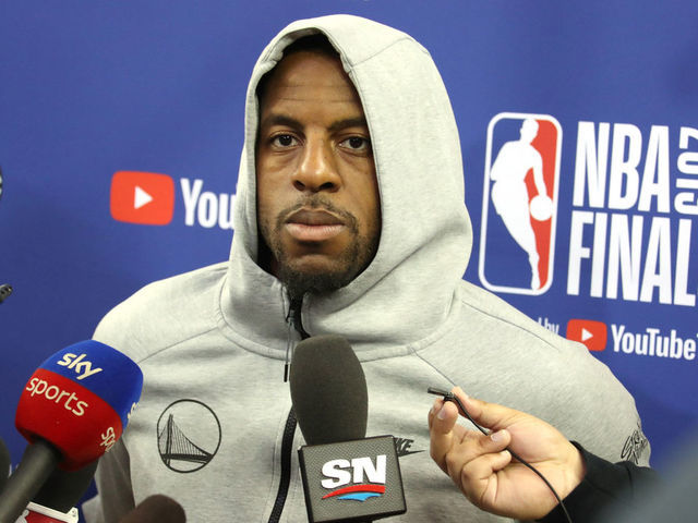 OAKLAND, CA - JUNE 12: Andre Iguodala #9 of the Golden State Warriors speaks to the media during practice and media availability as part of the 2019 NBA Finals on June 12, 2019 at ORACLE Arena in Oakland, California. Mandatory Copyright Notice: Copyright 2019 NBAE