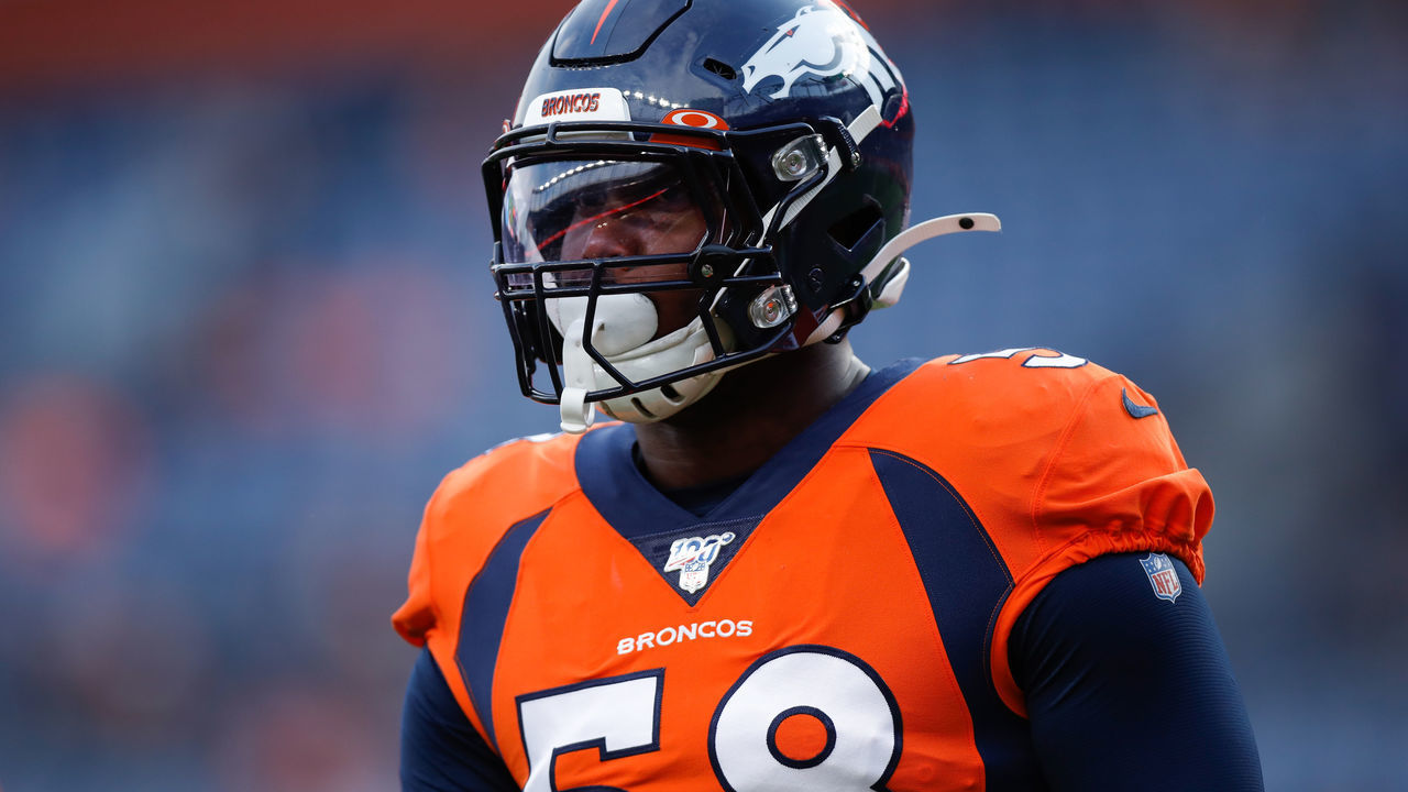 DENVER, CO - AUGUST 29: Outside linebacker Von Miller #58 of the Denver Broncos looks on before a preseason game against the Arizona Cardinals at Broncos Stadium at Mile High on August 29, 2019 in Denver, Colorado.