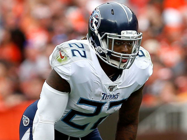 CLEVELAND, OH - SEPTEMBER 8: Derrick Henry #22 of the Tennessee Titans lines up for a play during the game against the Cleveland Browns at FirstEnergy Stadium on September 8, 2019 in Cleveland, Ohio.
