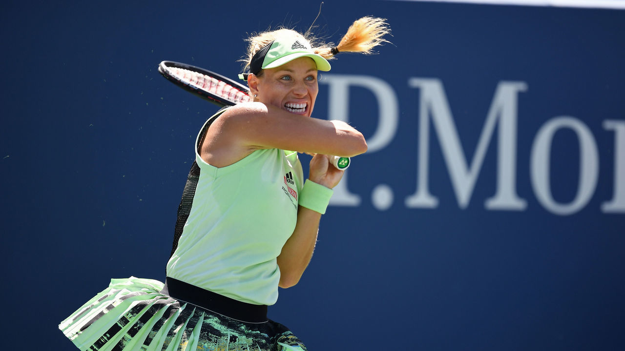 NEW YORK, NEW YORK - AUGUST 26: Angelique Kerber of Germany returns a shot during her Women's Singles first round match against Kristina Mladenovic of France during day one of the 2019 US Open at the USTA Billie Jean King National Tennis Center on August 26, 2019 in the Flushing neighborhood of the Queens borough of New York City.