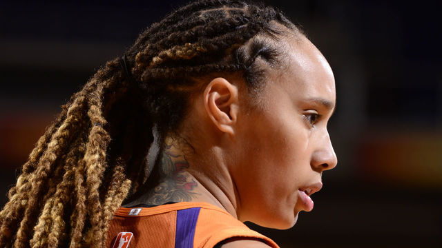 PHOENIX, AZ- SEPTEMBER 6: Brittney Griner #42 of the Phoenix Mercury looks on during the game against the Minnesota Lynx on September 6, 2019 at the Talking Stick Resort Arena, in Phoenix, Arizona. Mandatory Copyright Notice: Copyright 2019 NBAE
