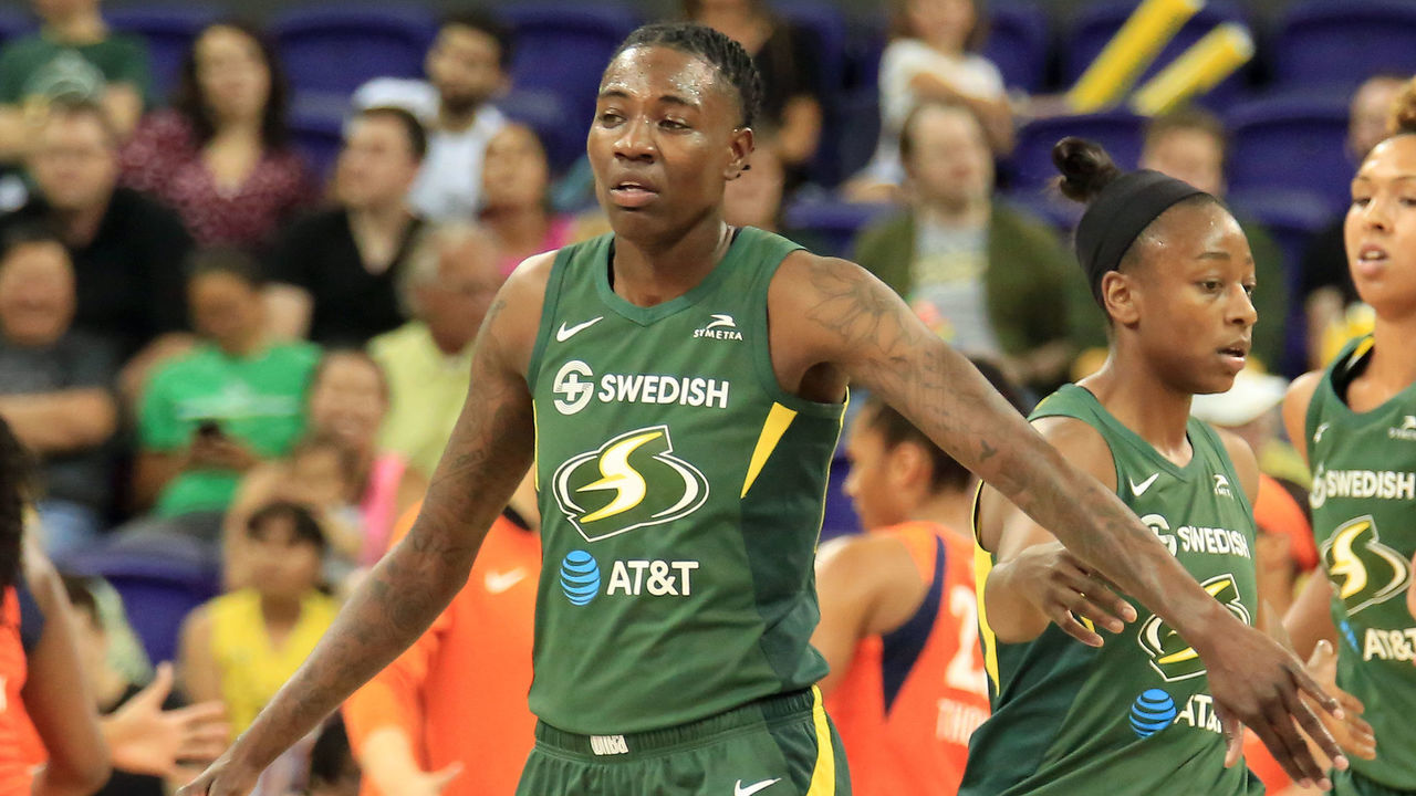 EVERETT, WA- AUGUST 27: Natasha Howard #6 of the Seattle Storm looks on during the game against the Connecticut Sun on August 27, 2019 at the Angel of the Winds Arena, in Everett, Washington. Mandatory Copyright Notice: Copyright 2019 NBAE