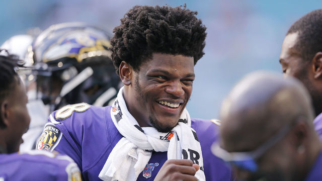 MIAMI, FLORIDA - SEPTEMBER 08: Lamar Jackson #8 of the Baltimore Ravens looks on from the sideline against the Miami Dolphins at Hard Rock Stadium on September 08, 2019 in Miami, Florida.