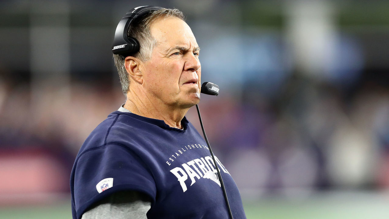 FOXBOROUGH, MASSACHUSETTS - SEPTEMBER 08: Head coach Bill Belichick of the New England Patriots looks on during the first half against the Pittsburgh Steelers at Gillette Stadium on September 08, 2019 in Foxborough, Massachusetts.