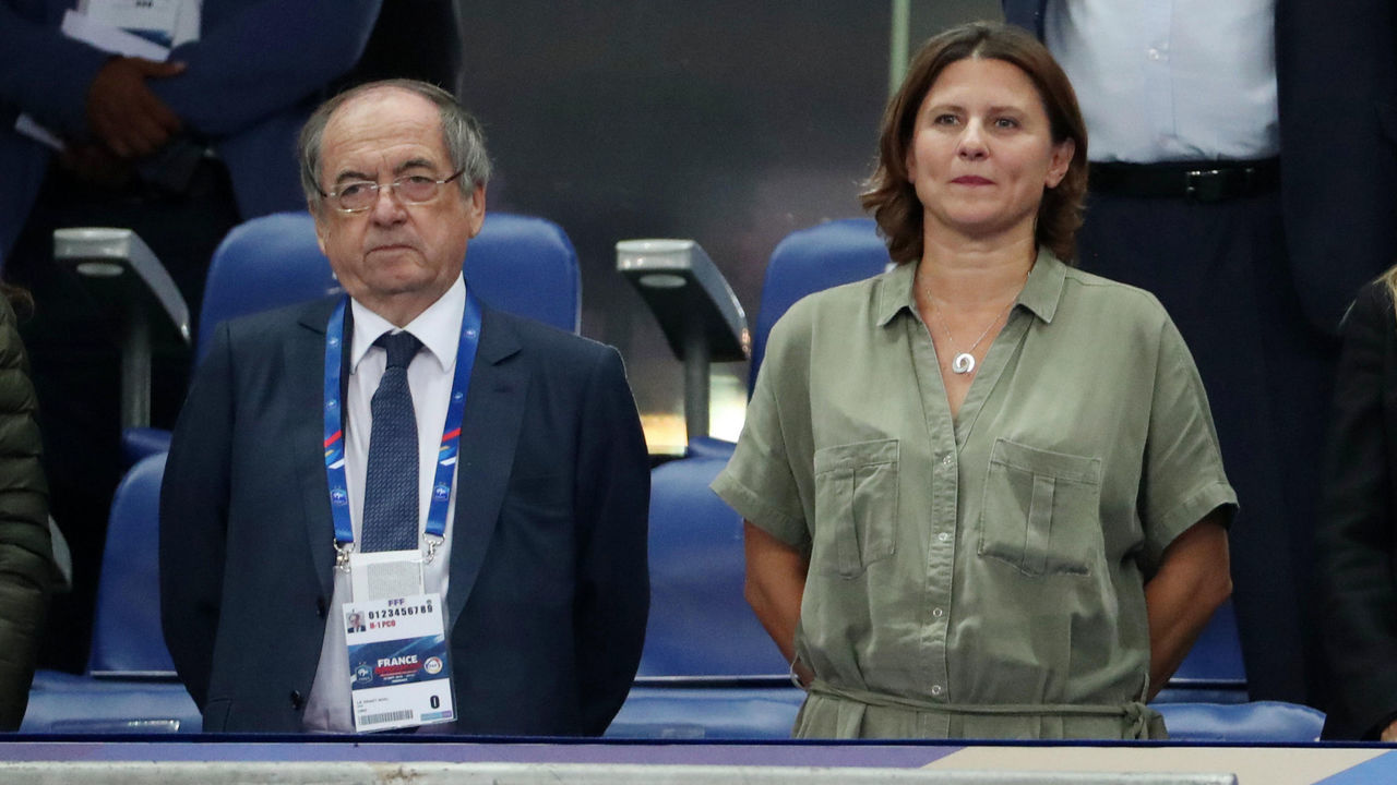 PARIS, FRANCE - SEPTEMBER 10: President of French Federation of Football (FFF) Noel Le Graet and Sport Ministor Roxana Maracineanu attend the 2020 UEFA European Championships Group H qualifying match between France and Andorra at Stade de France on September 10, 2019 in Paris, France.