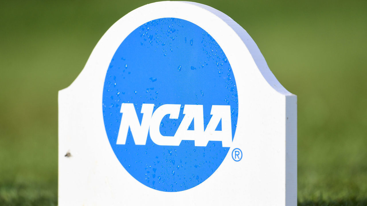 NICHOLASVILLE, KY - MAY 17: The NCAA Photos via Getty Images logo is seen during the Division III Men's Golf Championship held at Keene Trace on May 17, 2019 in Nicholasville, Kentucky.