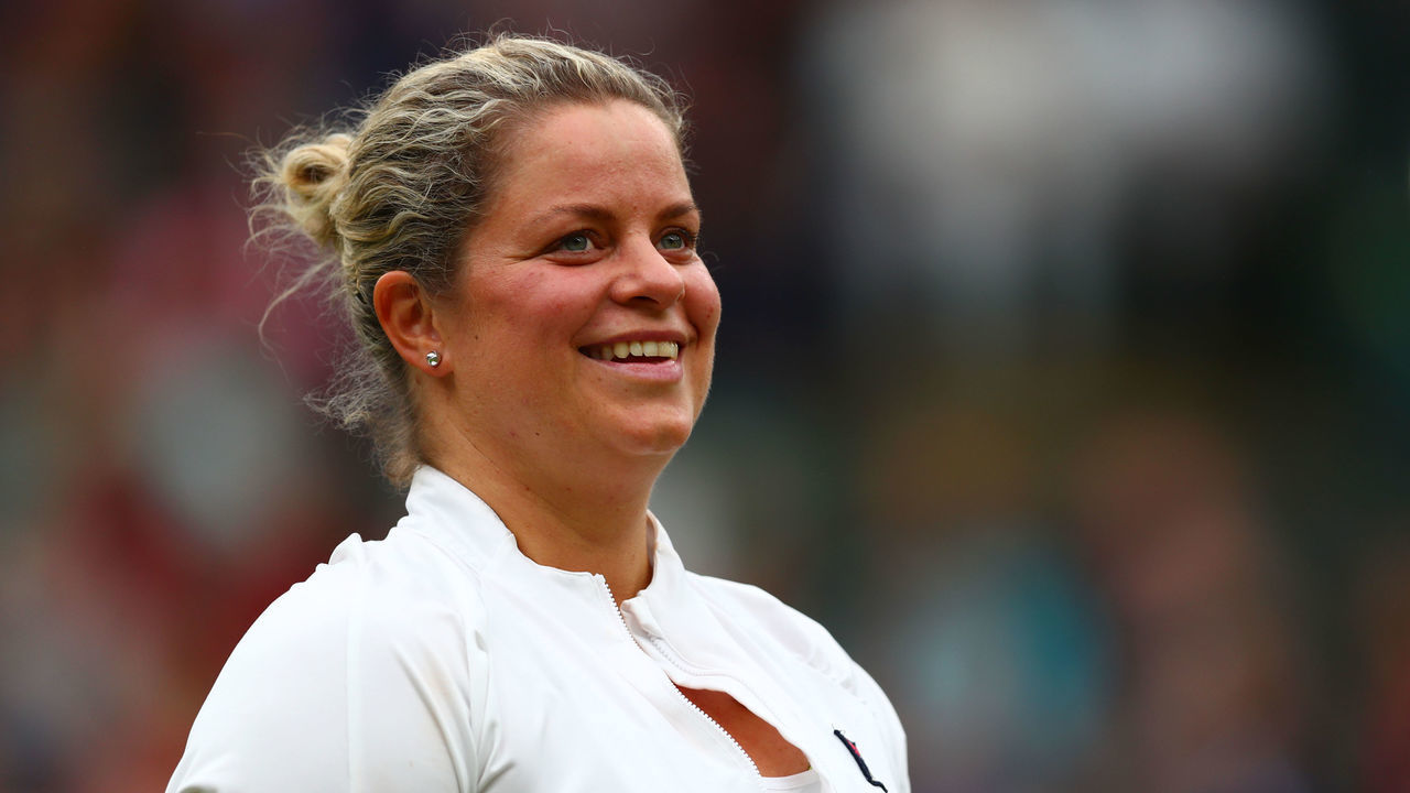 LONDON, ENGLAND - MAY 19: Kim Clijsters of Belgium smiles during the mixed doubles match between John McEnroe of the United States and his partner Kim Clijsters of Belgium and Martina Navratilova of the United States and Jamie Murray of Great Britain during the Wimbledon No. 1 Court Celebration in support of the Wimbledon Foundation at All England Lawn Tennis and Croquet Club on May 19, 2019 in London, England.