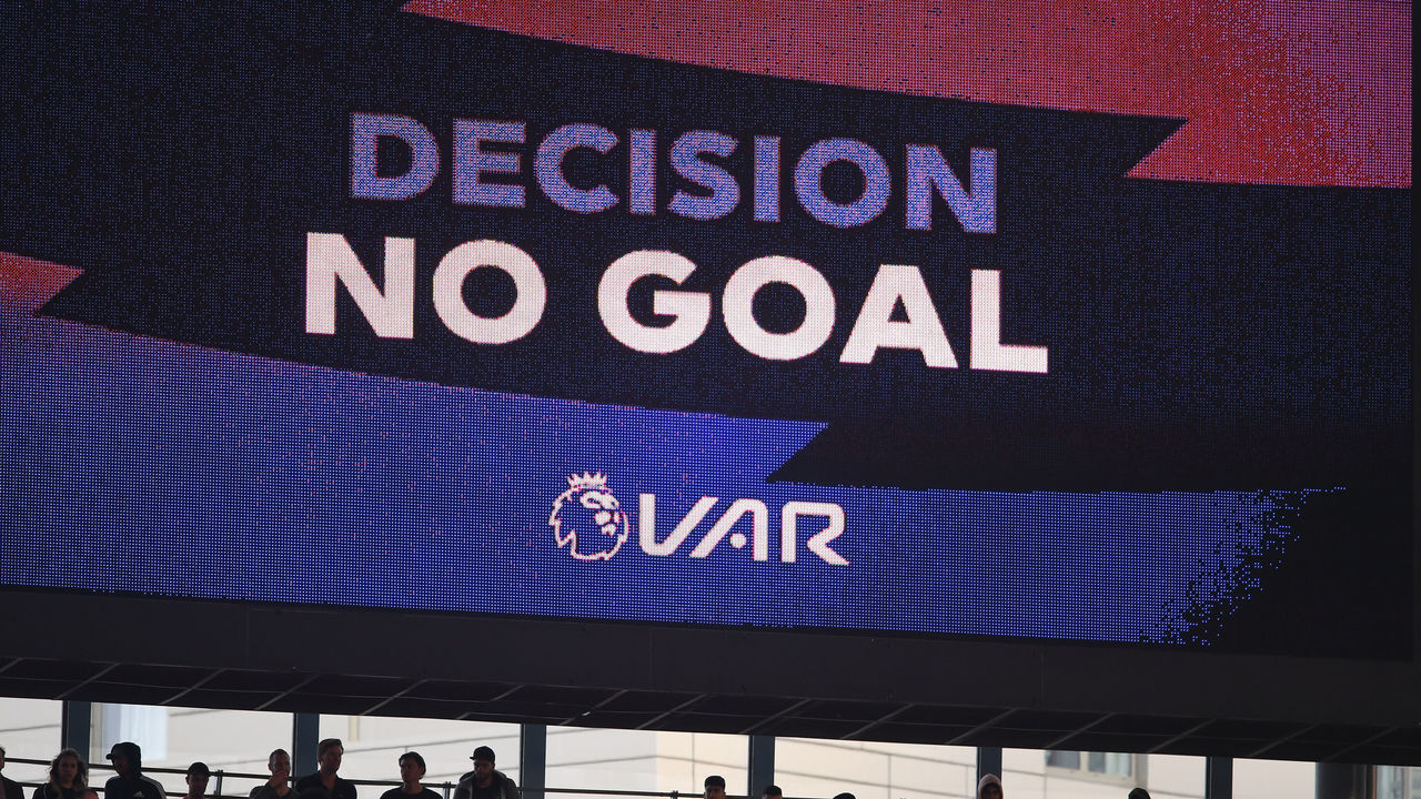 LONDON, ENGLAND - SEPTEMBER 01: Big screen at Emirates stadiu shows the VAR decision for the 3rd Arsenal goal during the Premier League match between Arsenal FC and Tottenham Hotspur at Emirates Stadium on September 01, 2019 in London, United Kingdom.