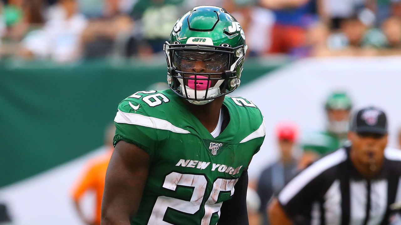 EAST RUTHERFORD, NJ - SEPTEMBER 08: New York Jets running back Le'Veon Bell (26) during the National Football League game between the New York Jets and the Buffalo Bills on September 8, 2019 at MetLife Stadium in East Rutherford, NJ.
