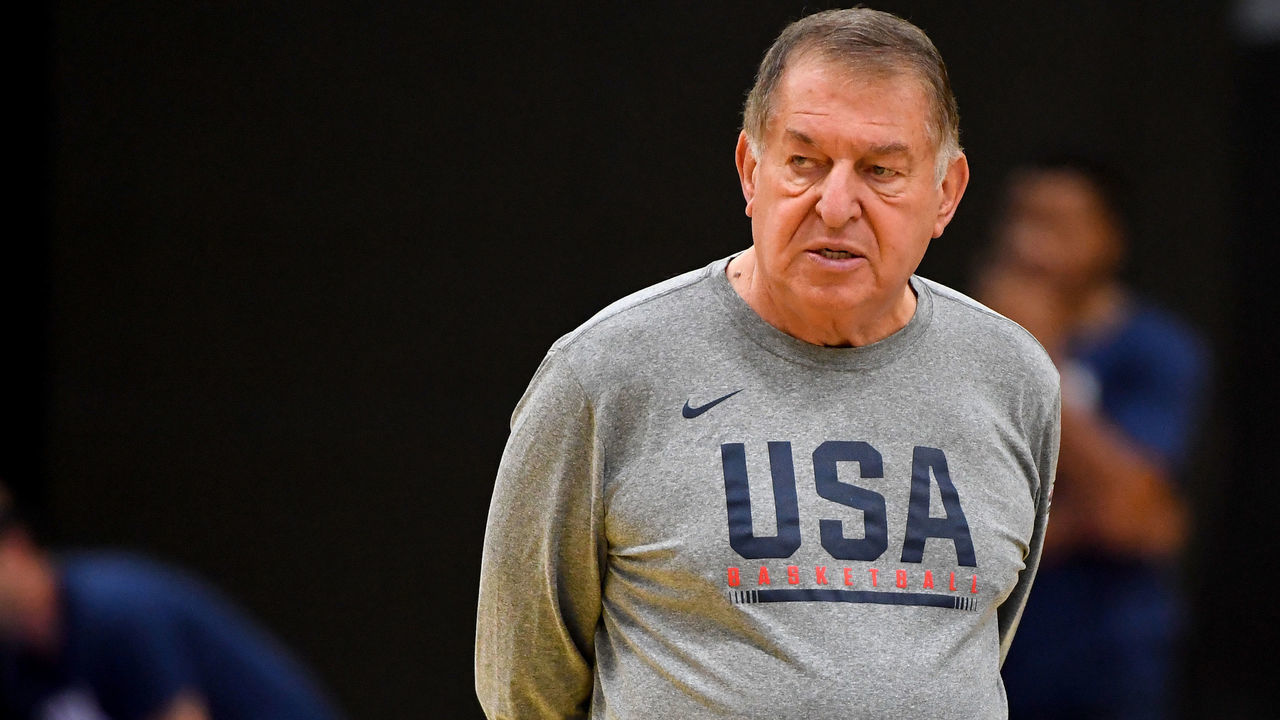 EL SEGUNDO, CA - AUGUST 15: Jerry Colangelo managing director of the 2019 USA Men's National Team looks on during the 2019 USA Men's National Team World Cup training camp at UCLA Health Training Center on August 15, 2019 in El Segundo, California.