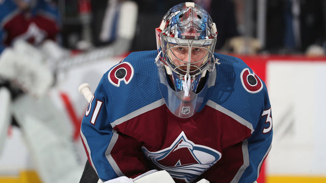 DENVER, CO - MAY 02: Goaltender Philipp Grubauer #31 of the Colorado Avalanche skates prior to the game against the San Jose Sharks in Game Four of the Western Conference Second Round during the 2019 NHL Stanley Cup Playoffs at the Pepsi Center on May 2, 2019 in Denver, Colorado.