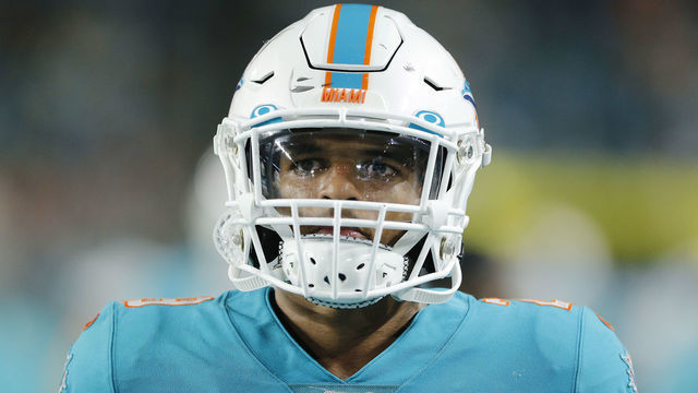 MIAMI, FLORIDA - AUGUST 22: Minkah Fitzpatrick #29 of the Miami Dolphins looks on against the Jacksonville Jaguars during the preseason game at Hard Rock Stadium on August 22, 2019 in Miami, Florida.