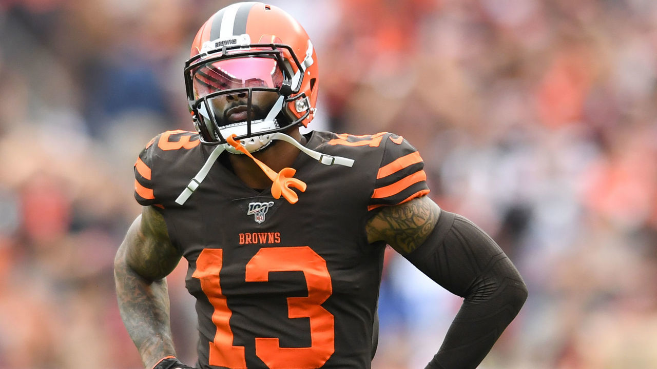 CLEVELAND, OH - SEPTEMBER 8, 2019: Wide receiver Odell Beckham #13 of the Cleveland Browns walks off the field at halftime of a game against the Tennessee Titans on September 8, 2019 at FirstEnergy Stadium in Cleveland, Ohio. Tennessee won 43-13. (Photo by: 2019 Nick Cammett/Diamond Images via Getty Images)