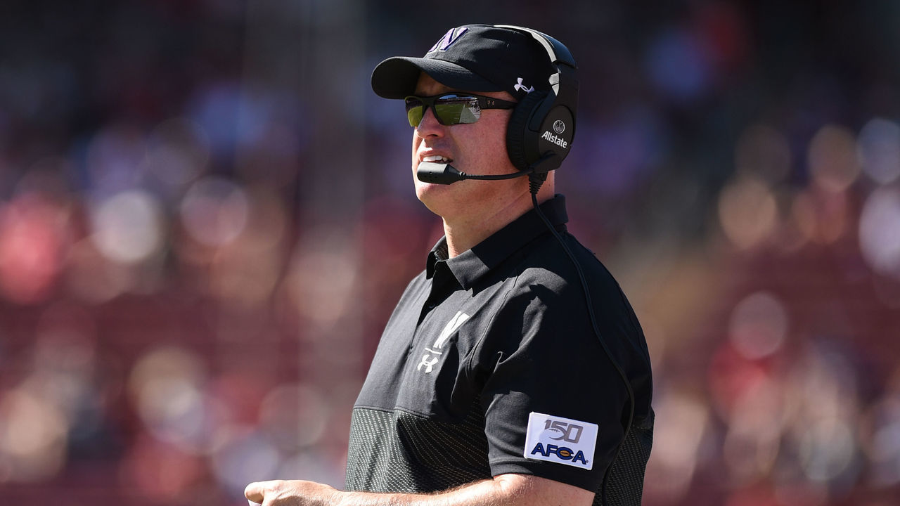 PALO ALTO, CA - AUGUST 31: Northwestern Wildcats head coach Pat Fitzgerald during the college football game between the Northwestern Wildcats and the Stanford Cardinal at Stanford Stadium on August 31, 2019 in Palo Alto, CA.