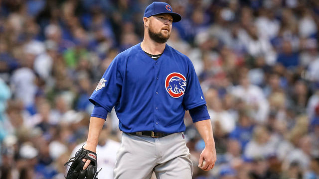 MILWAUKEE, WISCONSIN - SEPTEMBER 08: Jon Lester #34 of the Chicago Cubs reacts in the fourth inning against the Milwaukee Brewers at Miller Park on September 08, 2019 in Milwaukee, Wisconsin.