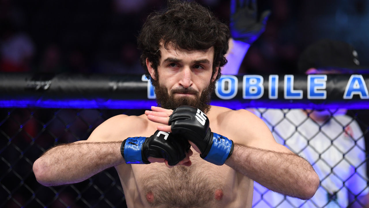 Zabit Magomedsharipov of Russia eyes his opponent in his featherweight bout during the UFC 235 event at T-Mobile Arena on March 2, 2019 in Las Vegas, Nevada.
