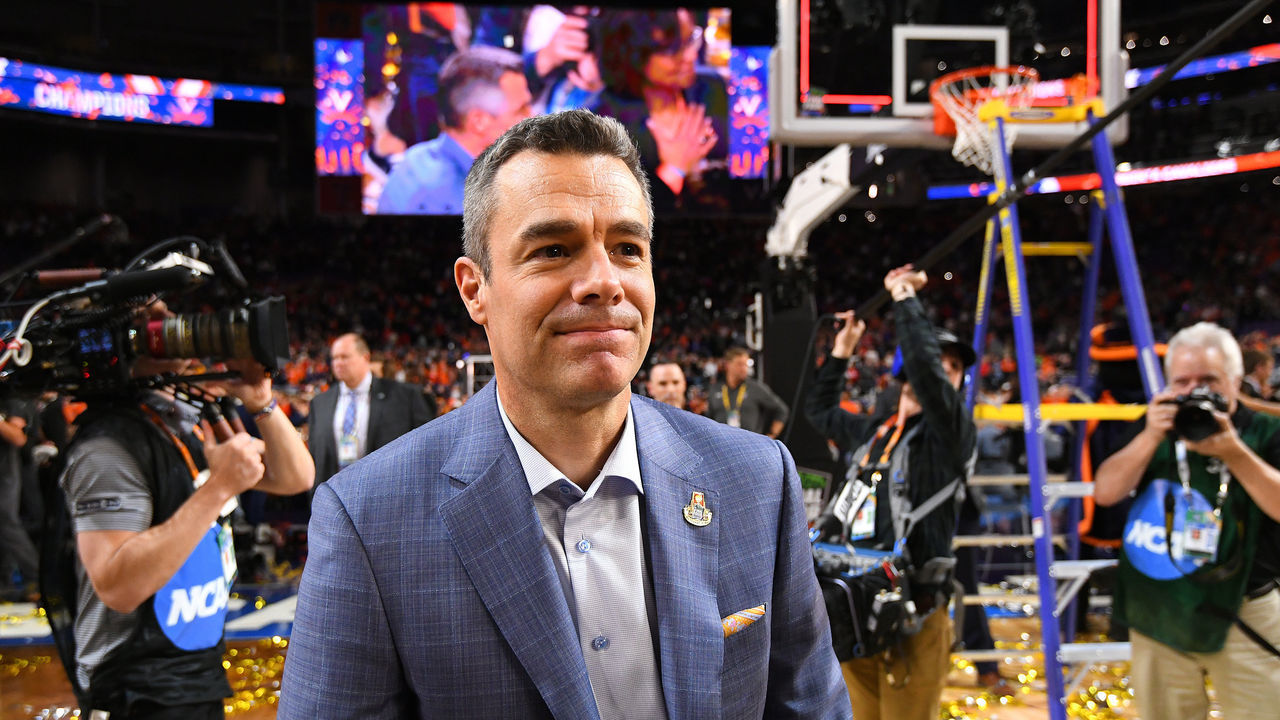 MINNEAPOLIS, MINNESOTA - APRIL 08: Head Coach Tony Bennett of the Virginia Cavaliers celebrates their victory over the Texas Tech Red Raiders during the 2019 NCAA Photos via Getty Images Men's Final Four National Championship game at U.S. Bank Stadium on April 08, 2019 in Minneapolis, Minnesota. Virginia defeated Texas Tech 85-77 for the national title.