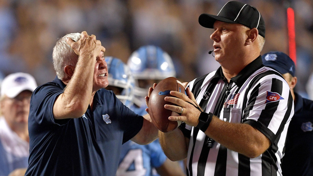 CHAPEL HILL, NORTH CAROLINA - SEPTEMBER 07: Head coach Mack Brown of the North Carolina Tar Heels reacts during their game against the Miami Hurricanes at Kenan Stadium on September 07, 2019 in Chapel Hill, North Carolina. North Carolina won 28-25.