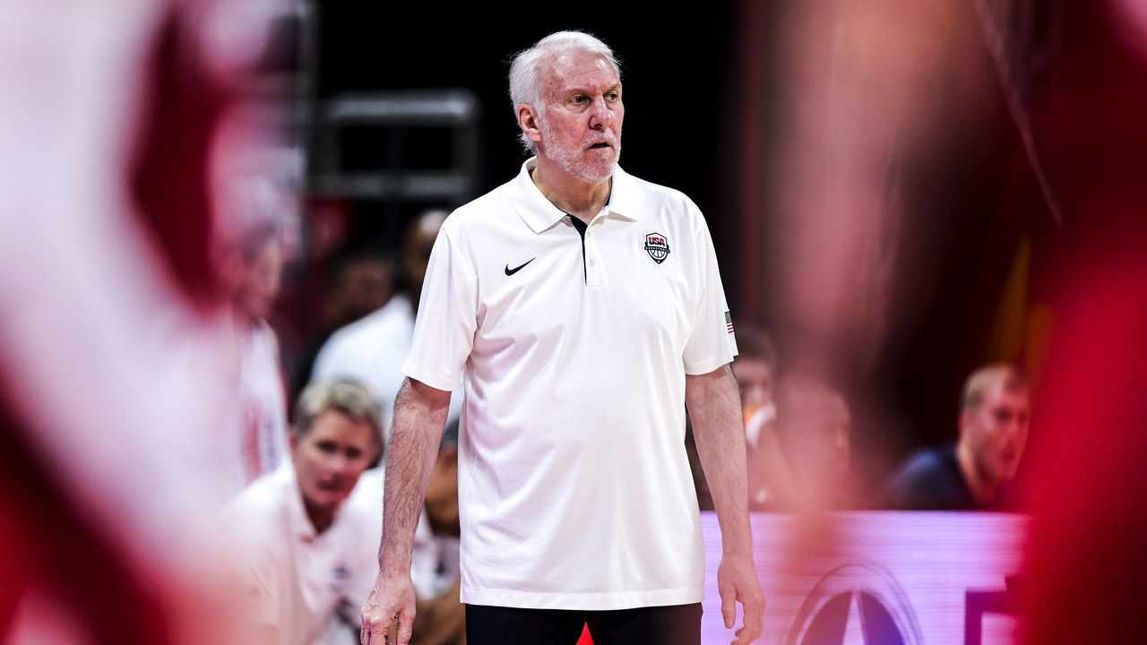 BEIJING, CHINA - SEPTEMBER 14: Head Coach Gregg Popovich of the USA reacts during the class game 7-8 march between the USA and Poland of 2019 FIBA World Cup at the Cadillac Arena on September 14, 2019 in Beijing, China.