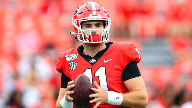 ATHENS, GA - SEPTEMBER 14: Jake Fromm #11 of the Georgia Bulldogs looks on prior to the start of the game against the Arkansas State Red Wolves at Sanford Stadium on September 14, 2019 in Athens, Georgia.