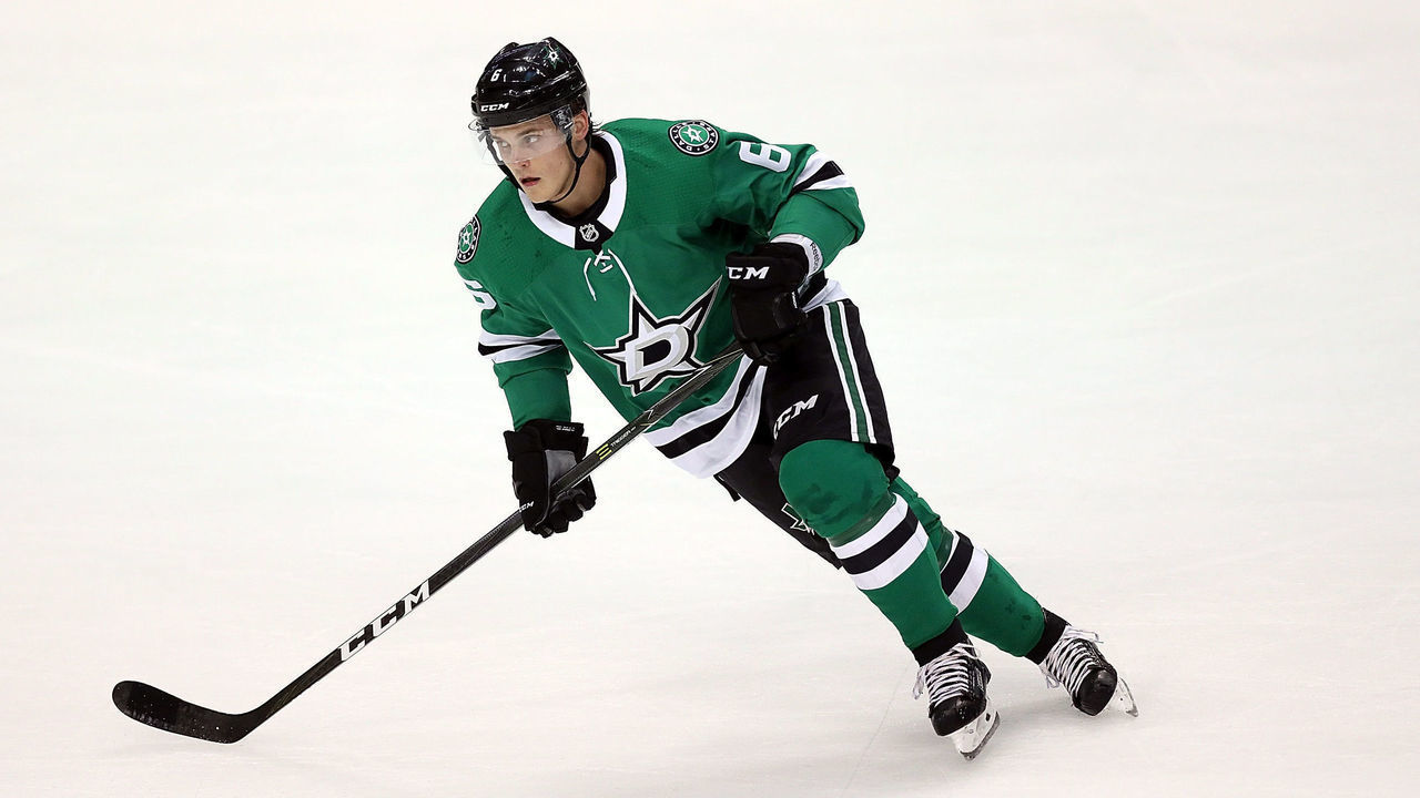 DALLAS, TX - SEPTEMBER 18: Julius Honka #6 of the Dallas Stars at American Airlines Center on September 18, 2018 in Dallas, Texas.