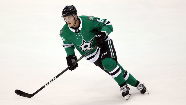 DALLAS, TX - SEPTEMBER 18: Julius Honka #6 of the Dallas Stars at American Airlines Center on September 18, 2018 in Dallas, Texas.