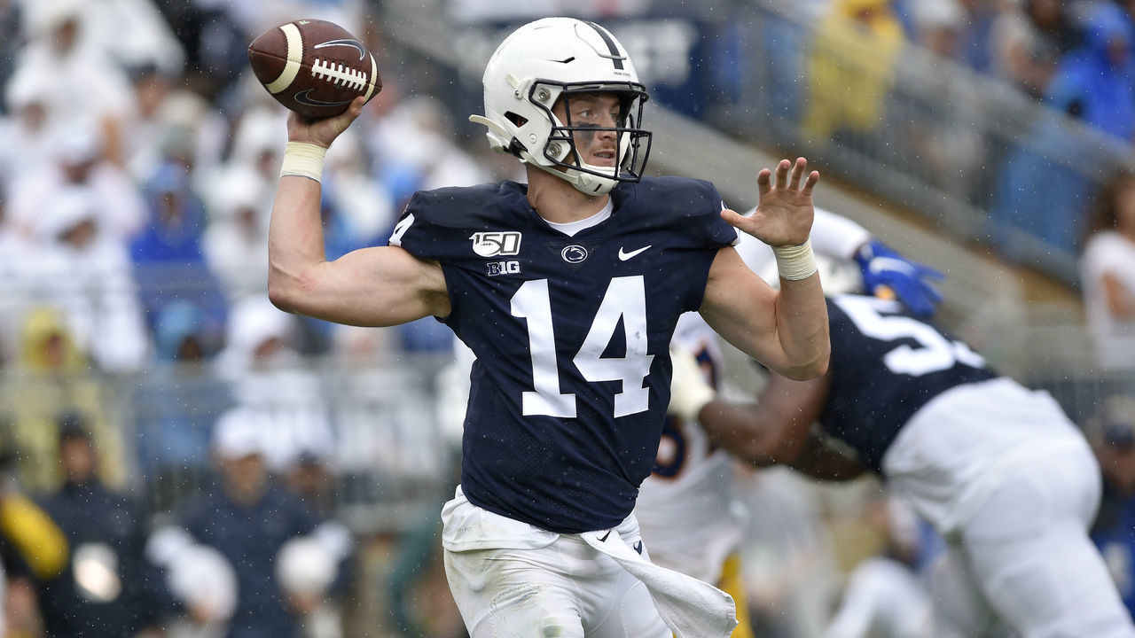 UNIVERSITY PARK, PA - SEPTEMBER 14: Penn State QB Sean Clifford (14) throws a pass during the Pittsburgh Panthers (Pitt) vs. Penn State Nittany Lions September 14, 2019 at Beaver Stadium in University Park, PA.