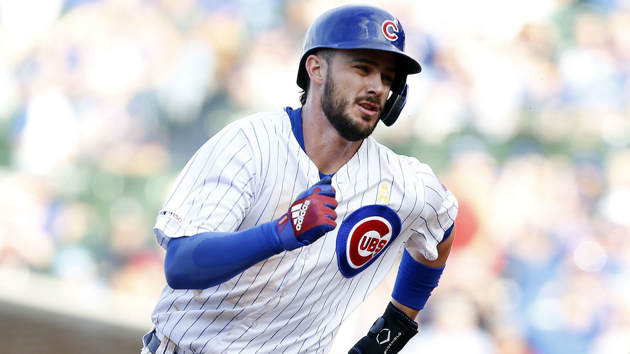 CHICAGO, ILLINOIS - SEPTEMBER 13: Kris Bryant #17 of the Chicago Cubs runs during the game against the Pittsburgh Pirates at Wrigley Field on September 13, 2019 in Chicago, Illinois.