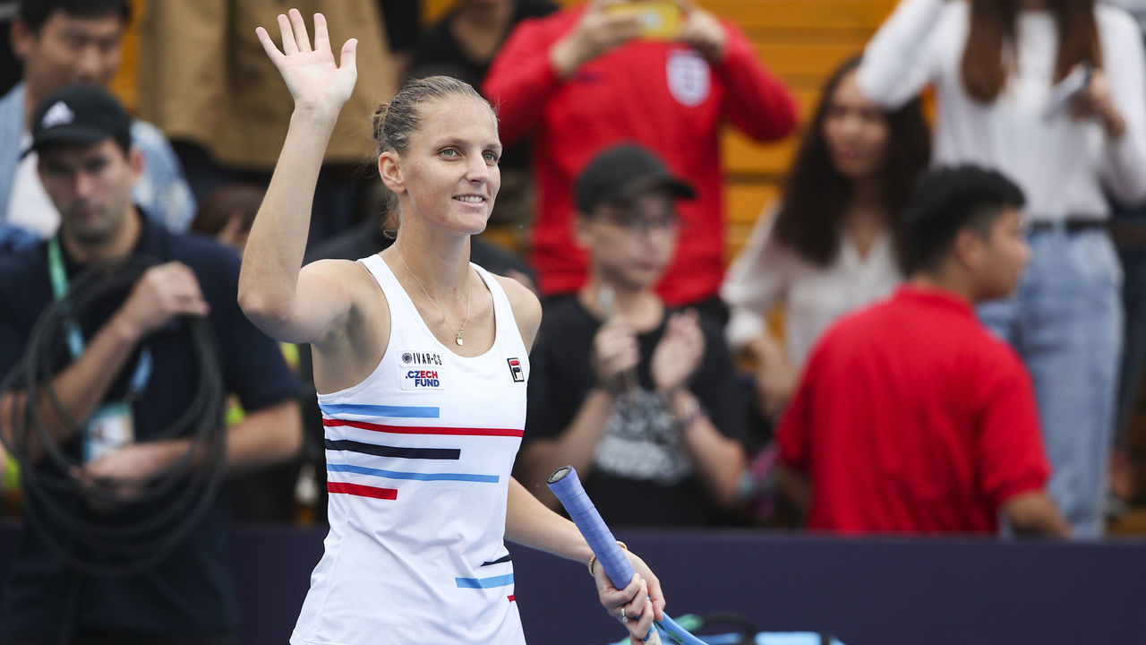 ZHENGZHOU, CHINA - SEPTEMBER 14: Karolina Pliskova of the Czech Republic celebrates victory after the semi-final match against Ajla Tomljanovic of Australia on day six of Zhengzhou Open 2019 at Zhongyuan Tennis Training Base Management Center on September 14, 2019 in Zhengzhou, Henan Province of China.