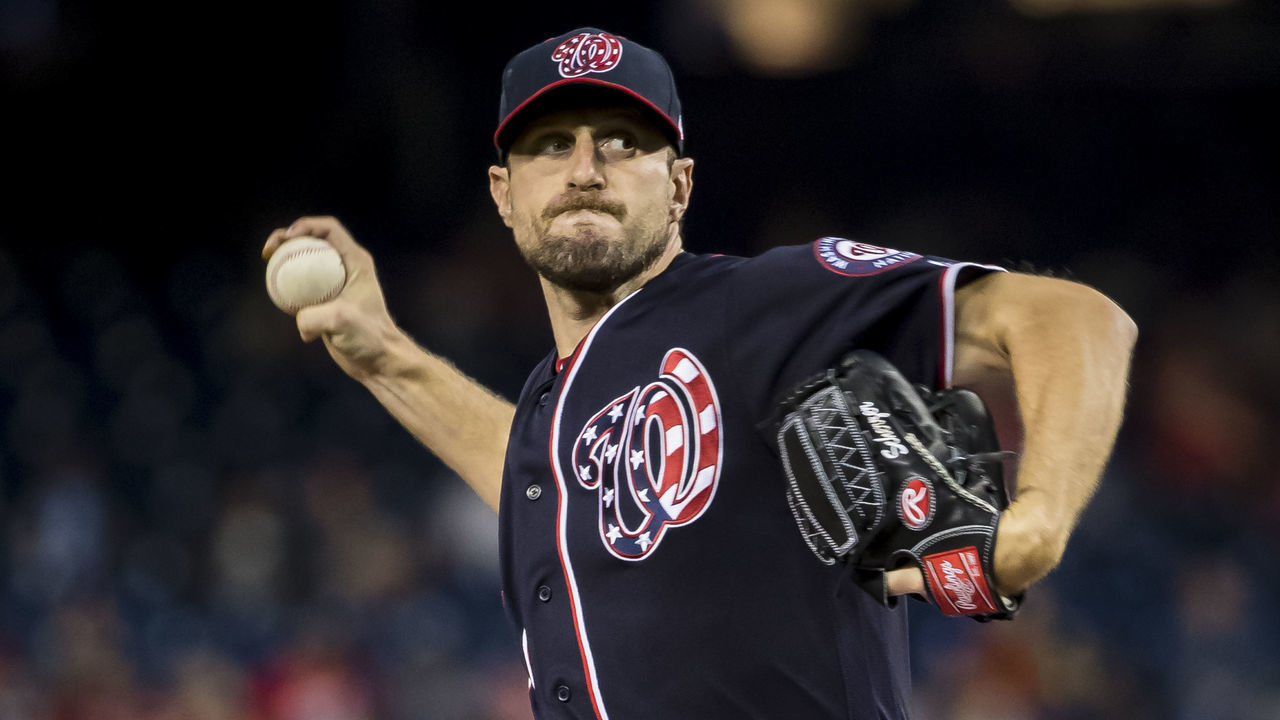 WASHINGTON, DC - SEPTEMBER 13: Max Scherzer #31 of the Washington Nationals pitches against the Atlanta Braves during the first inning at Nationals Park on September 13, 2019 in Washington, DC.