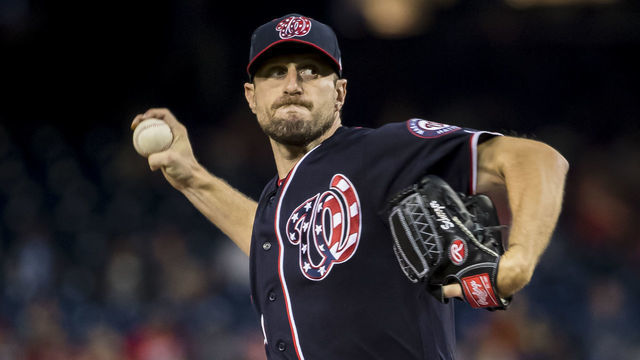 WASHINGTON, DC - SEPTEMBER 13: Max Scherzer #31 of the Washington Nationals pitches against the Atlanta Braves during the first inning at Nationals Park on September 13, 2019 in Washington, DC.