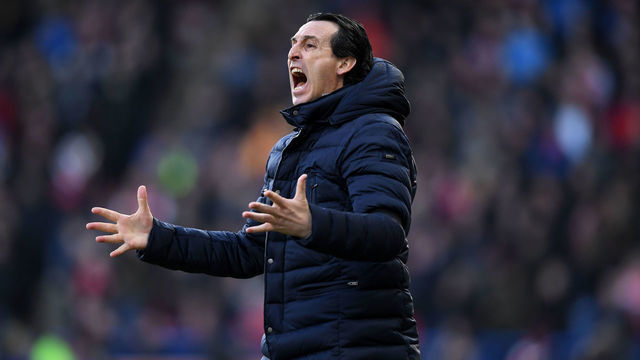 HUDDERSFIELD, ENGLAND - FEBRUARY 09: Unai Emery, Manager of Arsenal reacts during the Premier League match between Huddersfield Town and Arsenal FC at John Smith's Stadium on February 09, 2019 in Huddersfield, United Kingdom.