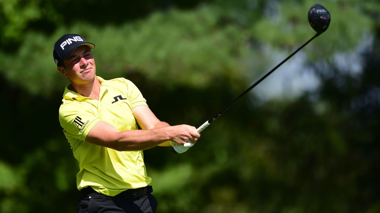 WHITE SULPHUR SPRINGS, WEST VIRGINIA - SEPTEMBER 12: Viktor Hovland of Norway plays his shot from the sixth tee during the first round of A Military Tribute At The Greenbrier held at the Old White TPC course on September 12, 2019 in White Sulphur Springs, West Virginia.