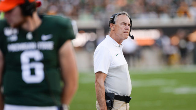 EAST LANSING, MI - SEPTEMBER 14: Michigan State head coach Mark Dantonio looks on in the 4th quarter of a college football game between the Michigan State Spartans and Arizona State Sun Devils on September 14, 2019 at Spartan Stadium in East Lansing, MI.