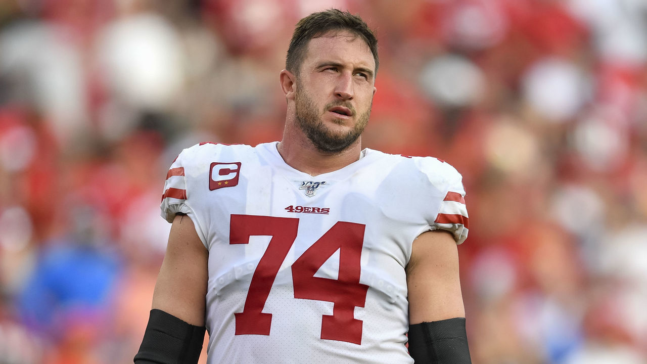 TAMPA, FL - SEPTEMBER 08: San Francisco 49ers Offensive Tackle Joe Staley (74) during the second half of the season opener between the San Francisco 49ers and the Tampa Bay Bucs on September 08, 2019, at Raymond James Stadium in Tampa, FL.