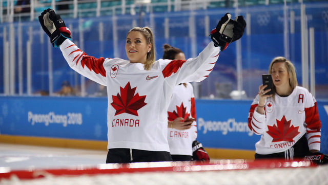 PYEONGCHANG-GUN, SOUTH KOREA - FEBRUARY 08: Natalie Spooner #24 poses for photos ahead of the PyeongChang 2018 Winter Olympic Games at the Kwandong Hockey Centre on February 8, 2018 in Pyeongchang-gun, South Korea.