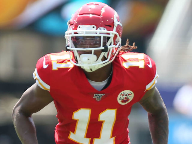 JACKSONVILLE, FL - SEPTEMBER 08: Kansas City Chiefs Wide Receiver Demarcus Robinson (11) during the game between the Kansas City Chiefs and the Jacksonville Jaguars on September 8, 2019 at TIAA Bank Field in Jacksonville, Fl.