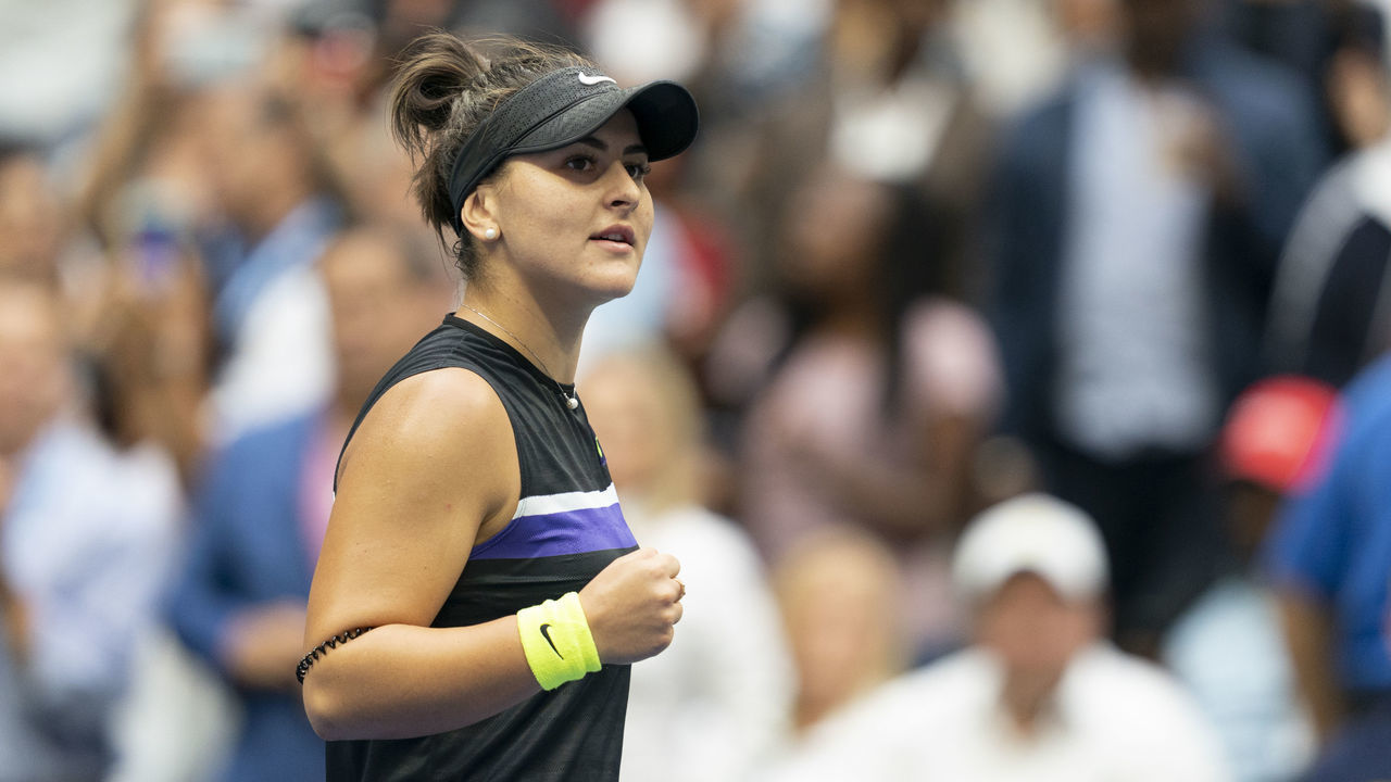 BILLIE JEAN KING NATIONAL TENNIS, NEW YORK, UNITED STATES - 2019/09/07: Bianca Andreescu (Canada) celebrates victory in womens final match at US Open Championships against Serena Williams (USA) at Billie Jean King National Tennis Center.